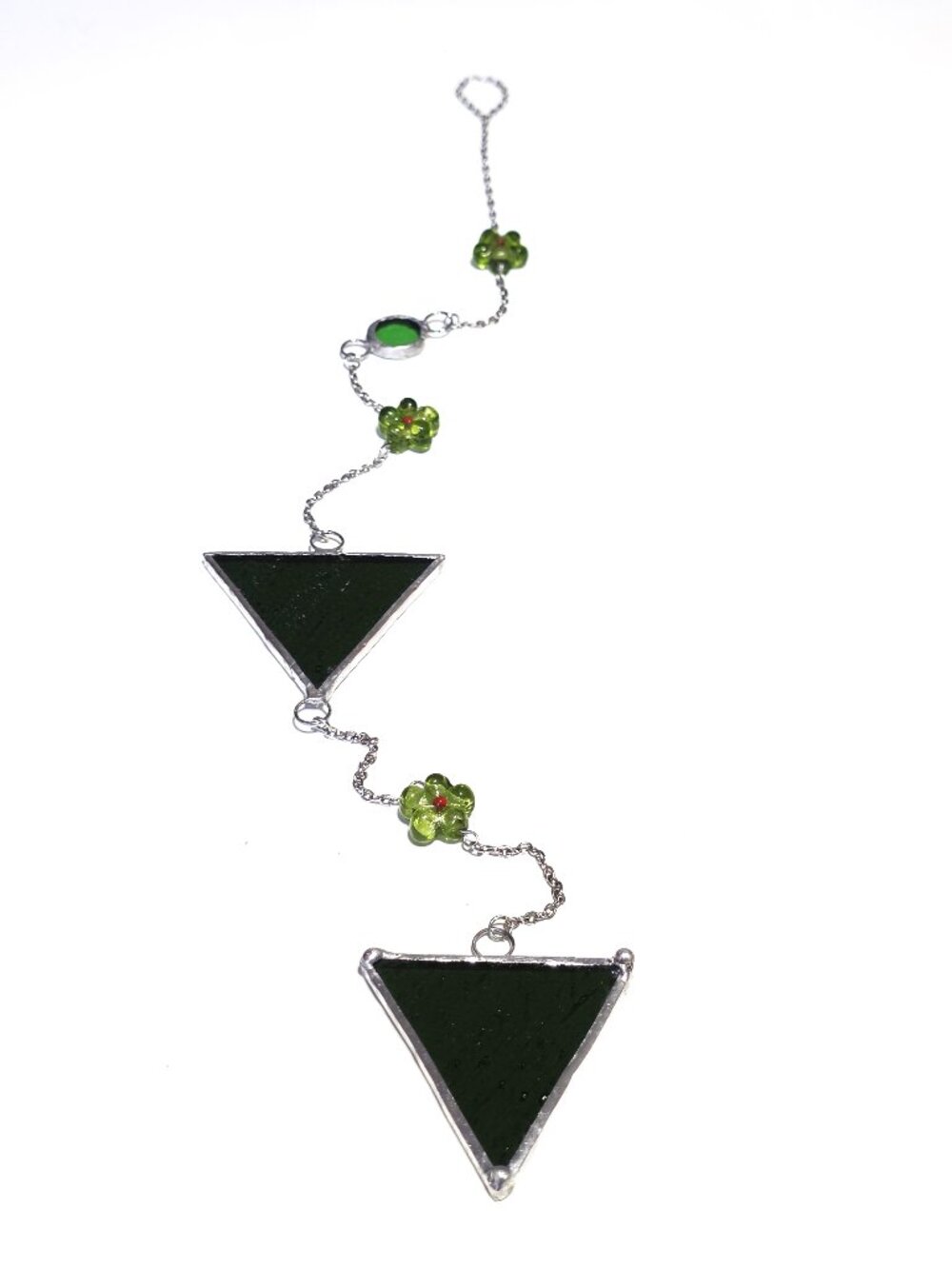 Green stained glass beaded suncatcher